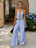 Mary Striped Halter Top Set - Women's Coordinated Two-Piece Outfit