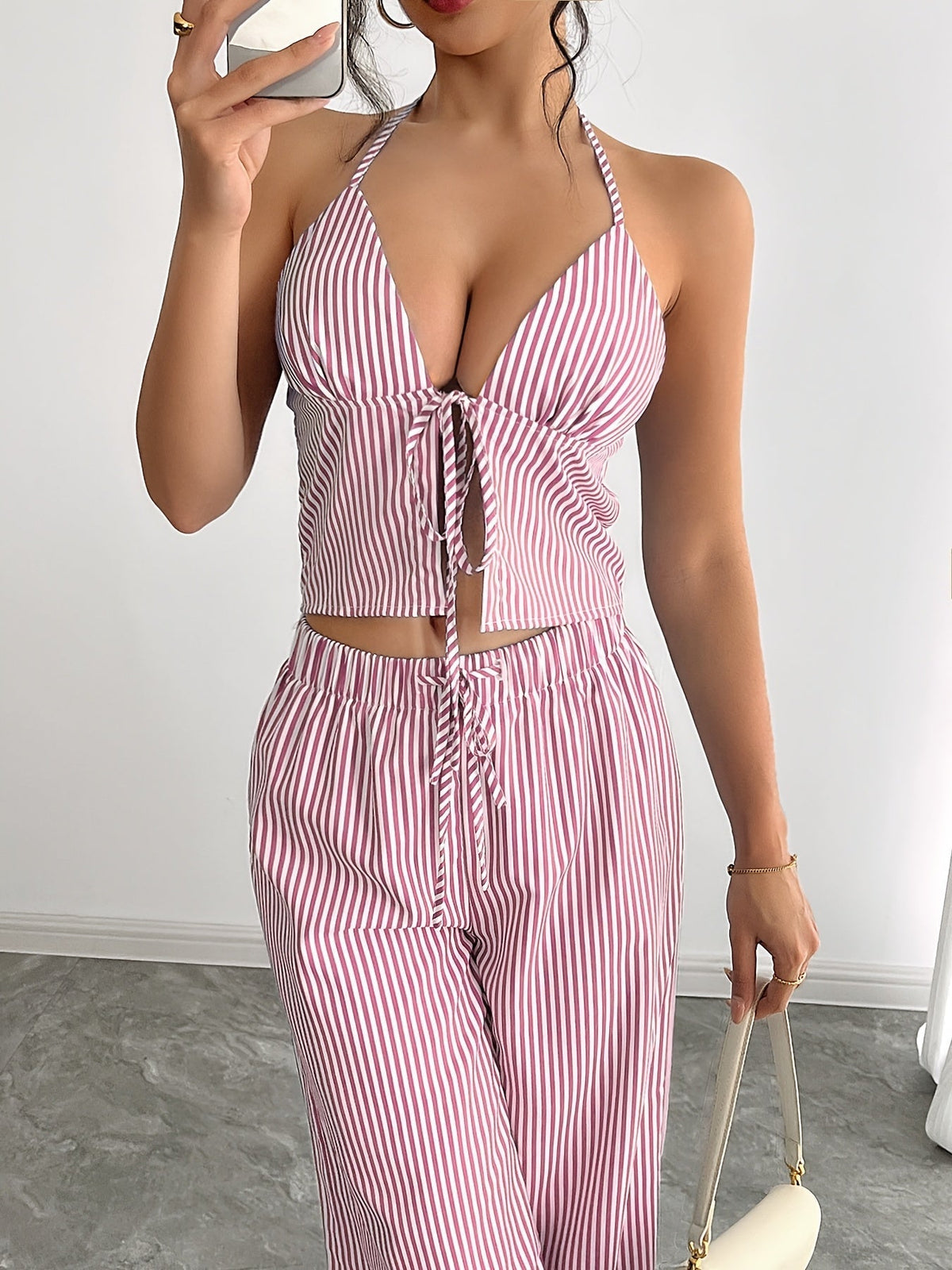 Mary Striped Halter Top Set - Women's Coordinated Two-Piece Outfit - Image 6
