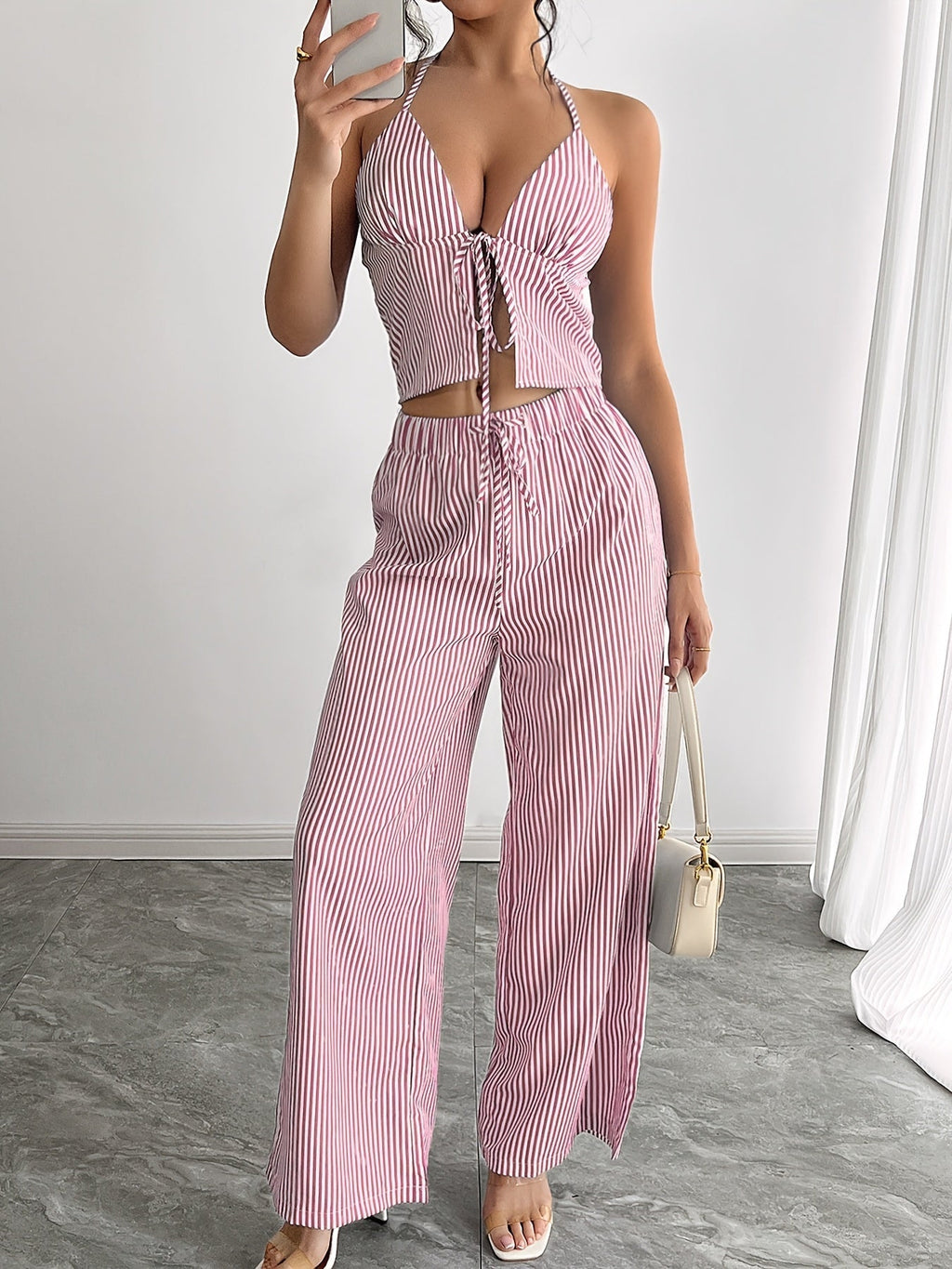 Mary Striped Halter Top Set - Women's Coordinated Two-Piece Outfit - Image 5