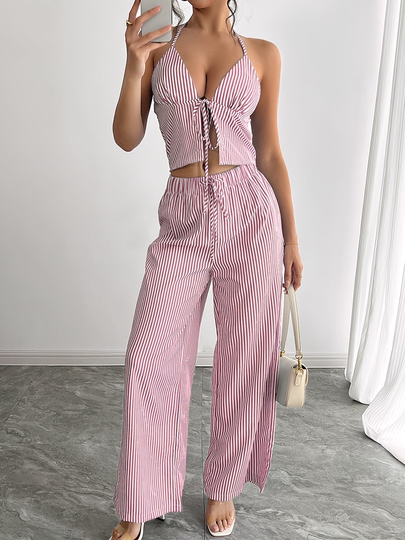Mary Striped Halter Top Set - Women's Coordinated Two-Piece Outfit - Image 5