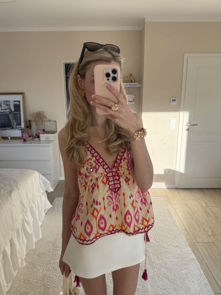 Agrafena Embroidered Boho Tassel Tie Cami Top - Women's Everyday Fashion Top - Image 5
