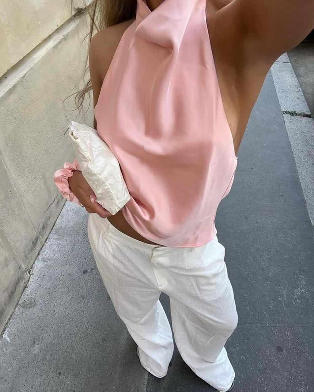 Anastasia Halter Backless Satin Top - Women's Everyday Fashion Top - Image 8