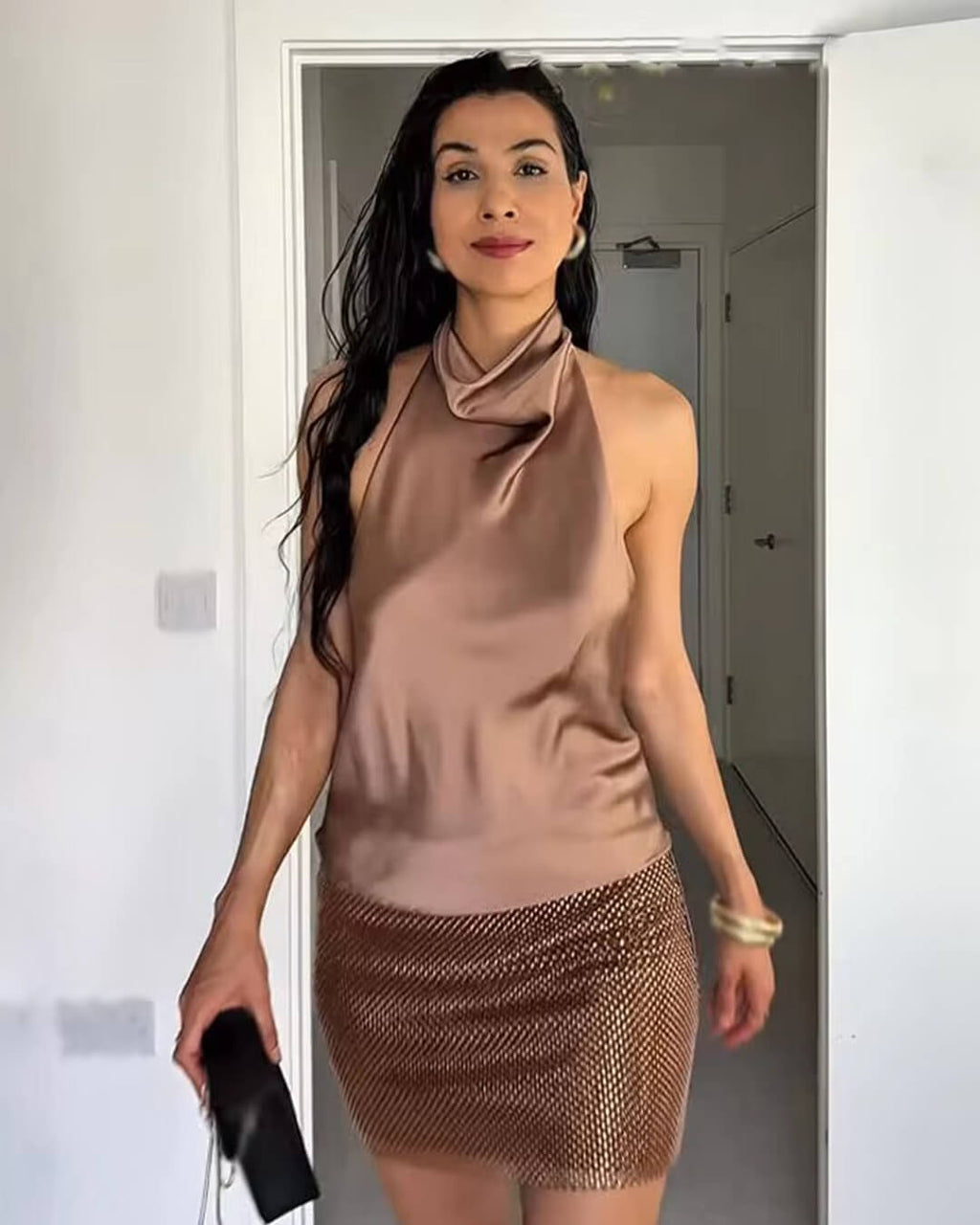 Anastasia Halter Backless Satin Top - Women's Everyday Fashion Top - Image 17