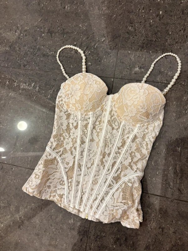 Aneyla White Lace Cami Top - Sheer Bustier Going Out Top for Women - Image 6