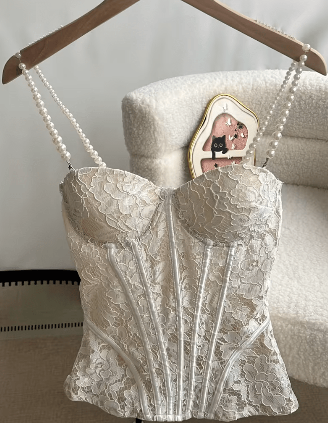 Aneyla White Lace Cami Top - Sheer Bustier Going Out Top for Women - Image 3