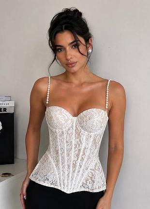 Aneyla White Lace Cami Top - Sheer Bustier Going Out Top for Women - Image 2