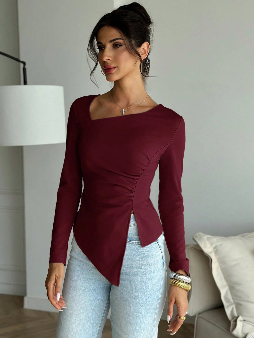 Annie Asymmetrical Long Sleeve Top - Women's Everyday Fashion Top - Image 9