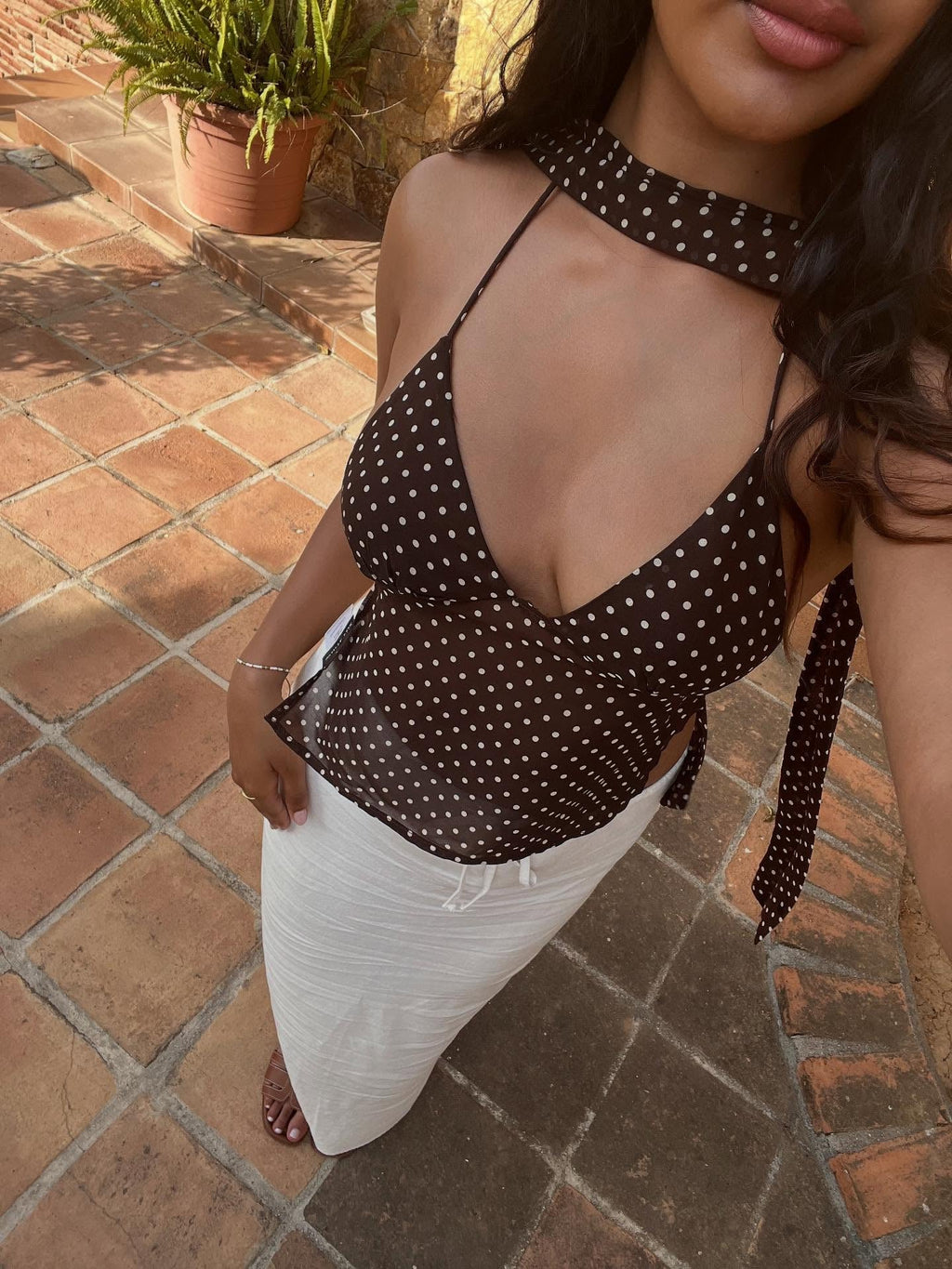 Carla Polka Dot Backless Top - Women's Everyday Fashion Top - Image 2