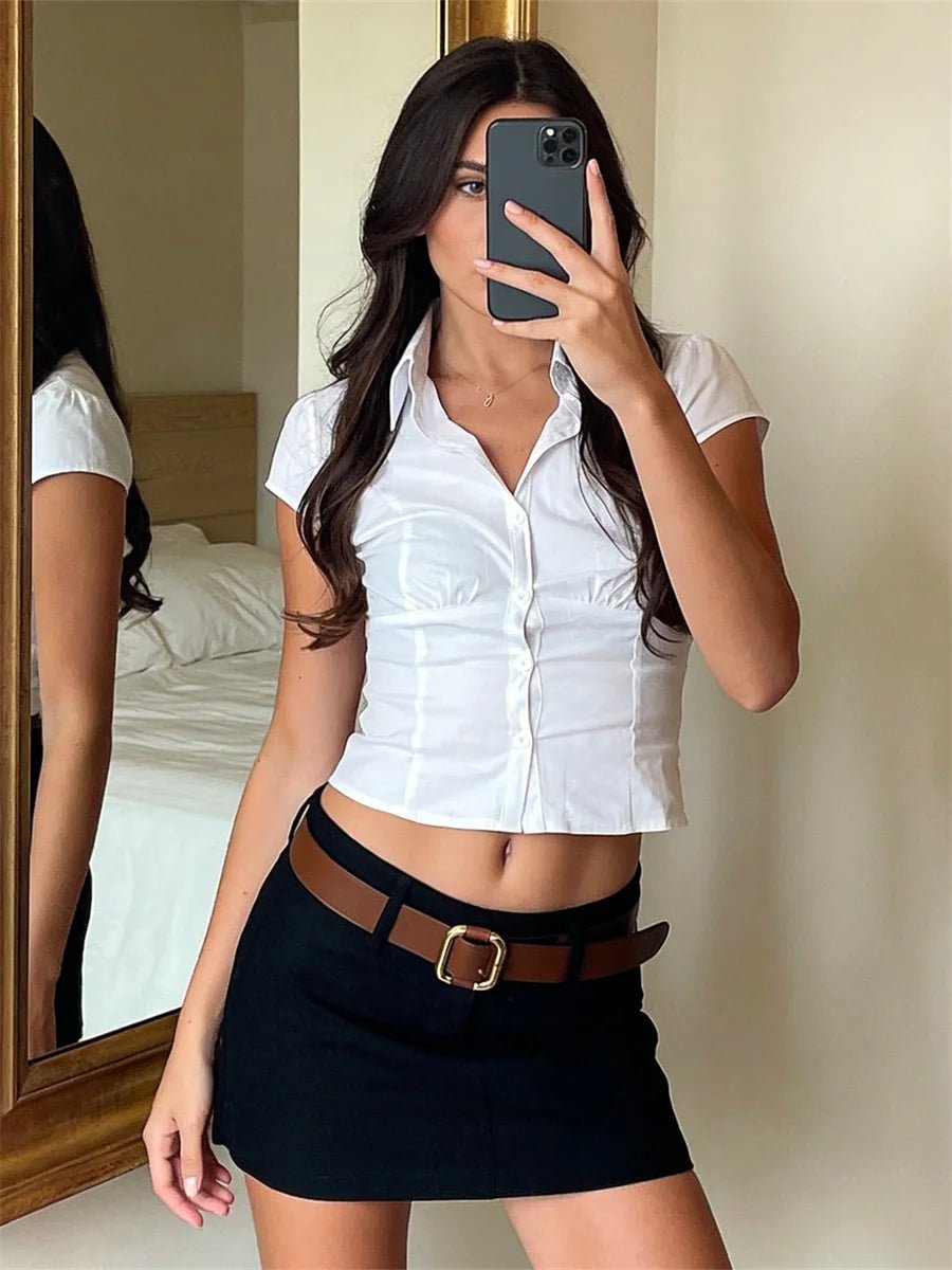 Ariana Cropped Button-Down Blouse - Women's Everyday Fashion Top - Image 2