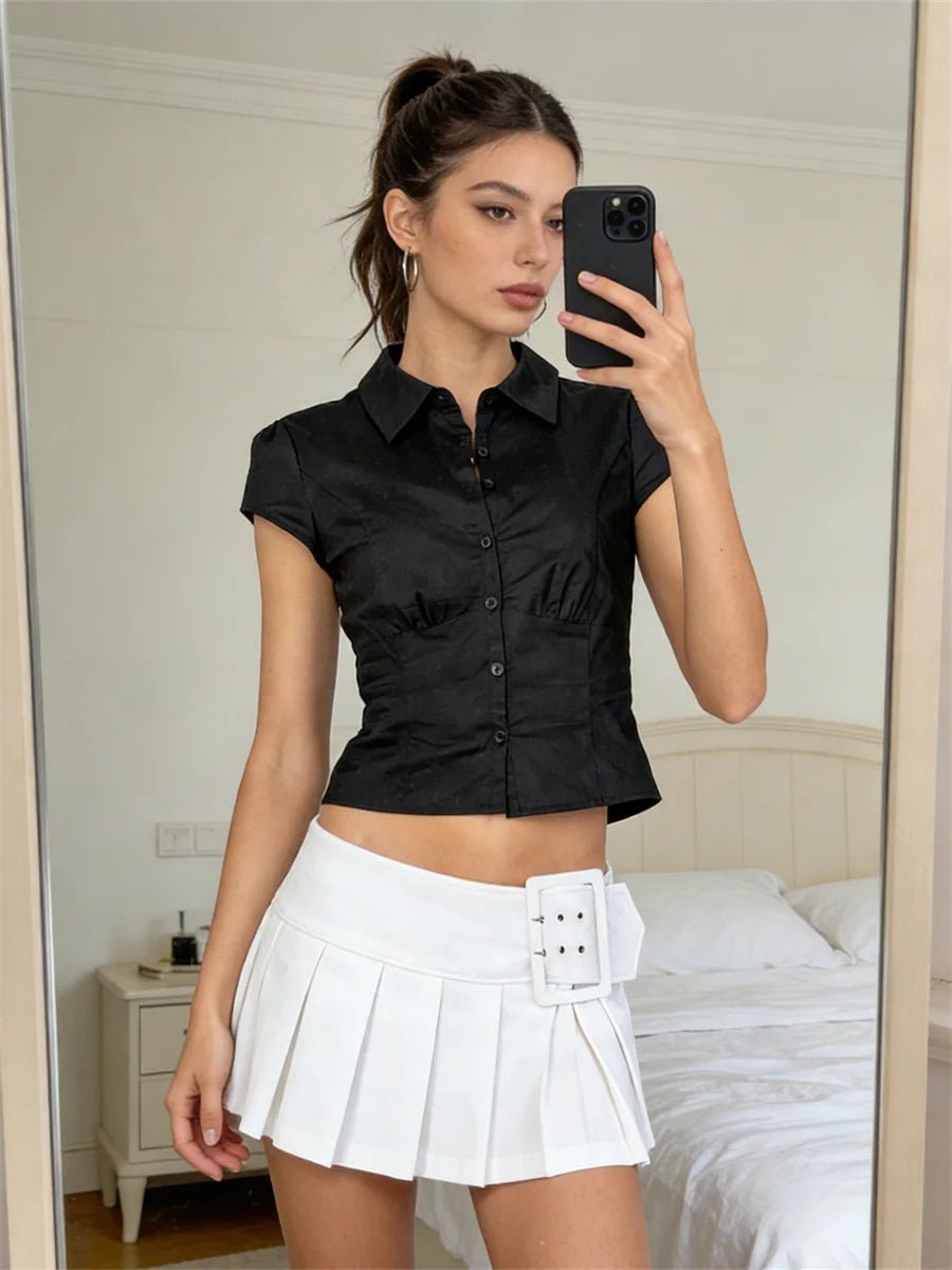 Ariana Cropped Button-Down Blouse - Women's Everyday Fashion Top - Image 6