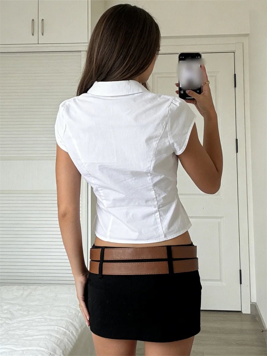 Ariana Cropped Button-Down Blouse - Women's Everyday Fashion Top - Image 4