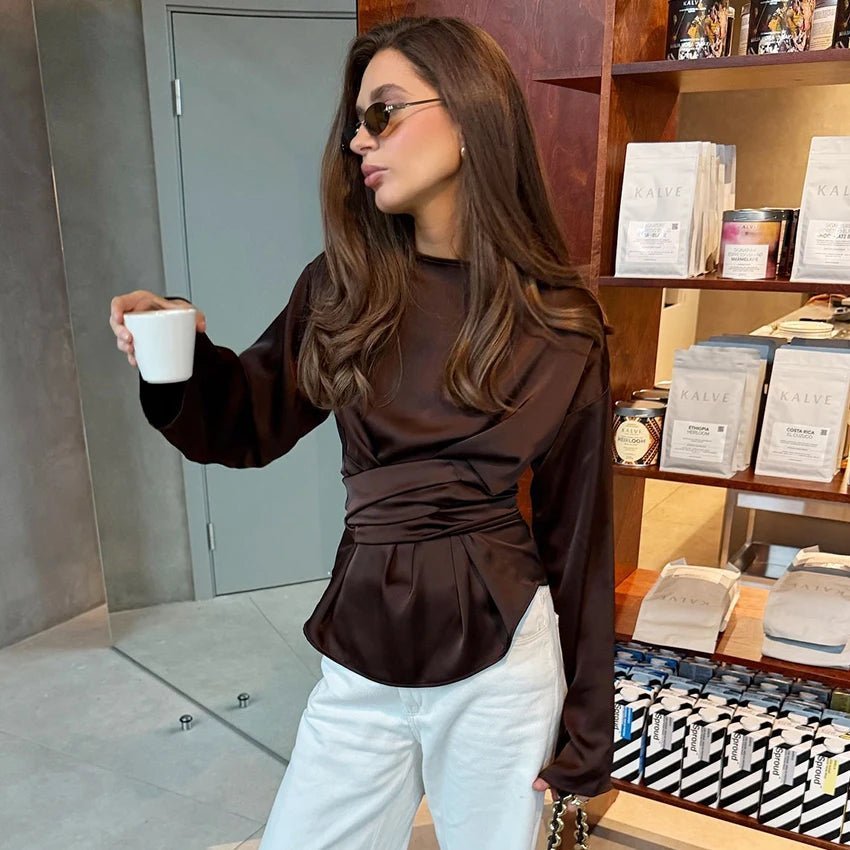 Penelope Tie Back Satin Blouse - Women's Everyday Fashion Top