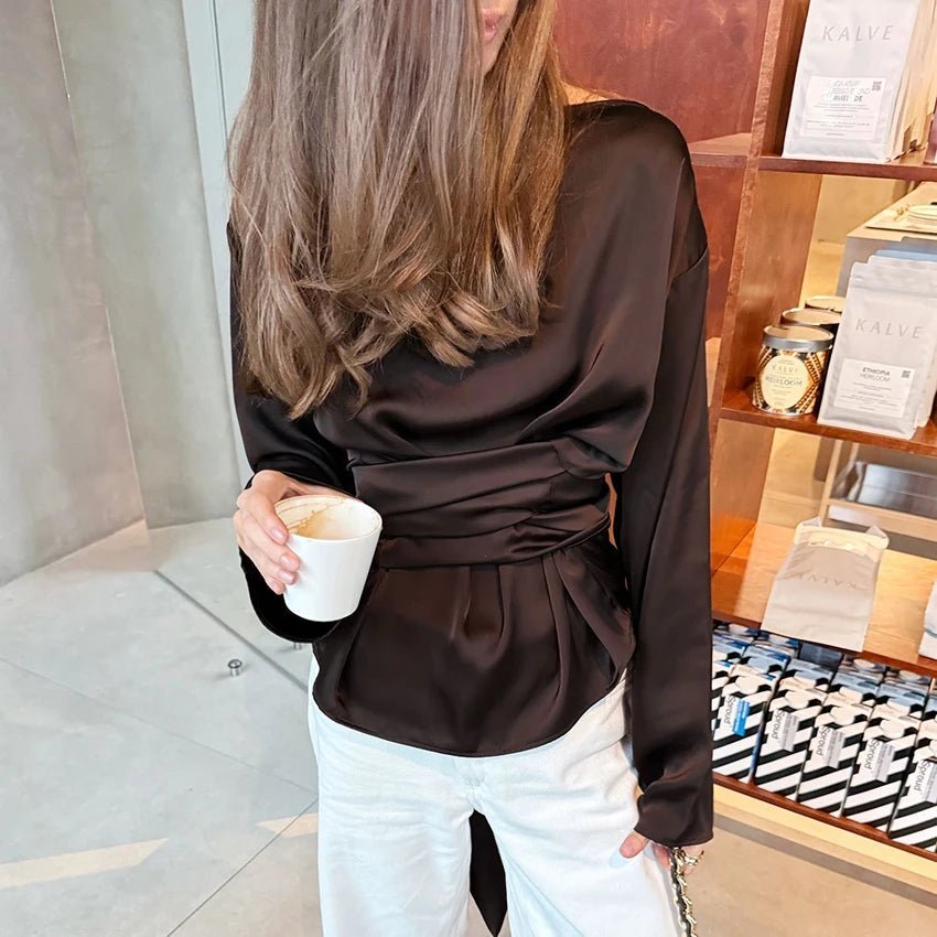 Penelope Tie Back Satin Blouse - Women's Everyday Fashion Top - Image 4