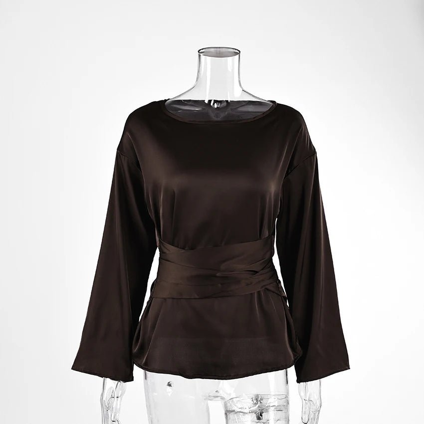 Penelope Tie Back Satin Blouse - Women's Everyday Fashion Top - Image 5
