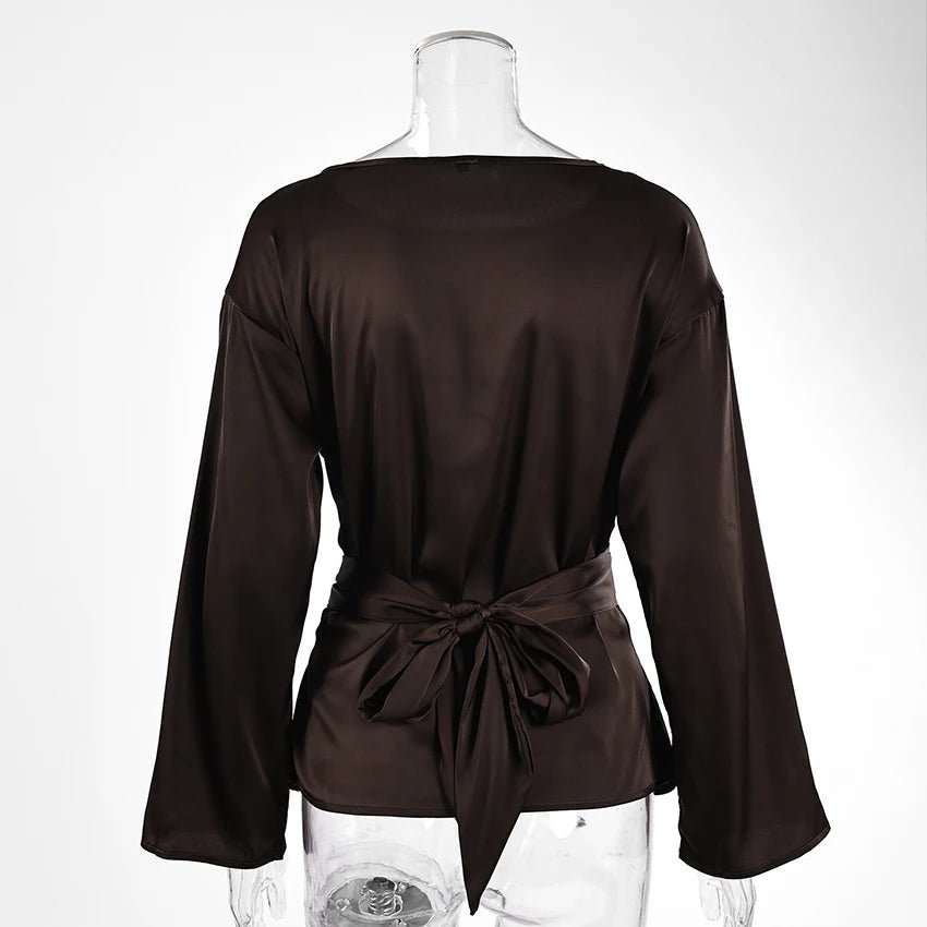 Penelope Tie Back Satin Blouse - Women's Everyday Fashion Top - Image 6