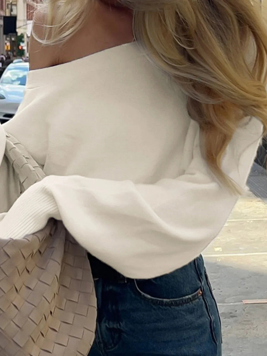 Aubrey Waisted Off-Shoulder Knit Sweater - Women's Everyday Fashion Top - Image 3
