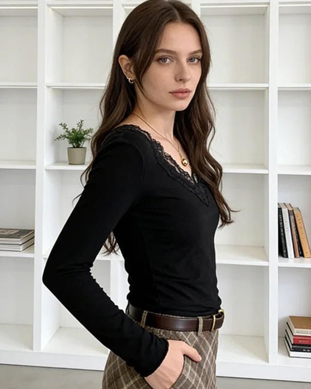 Aurora V-Neck Lace Top - Women's Everyday Fashion Top - Image 2