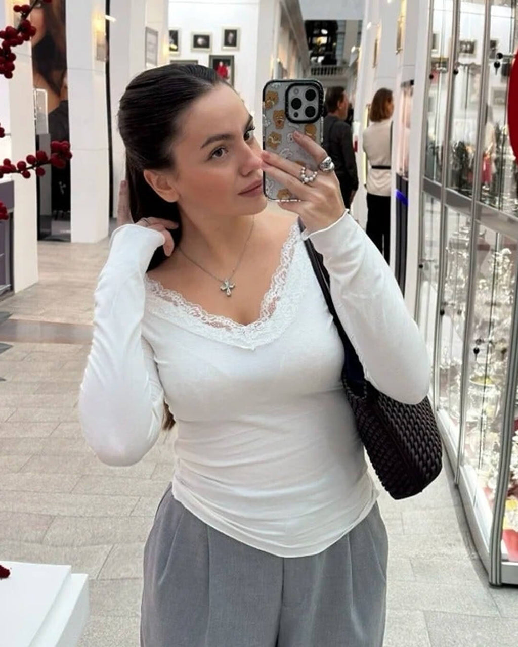 Aurora V-Neck Lace Top - Women's Everyday Fashion Top - Image 6