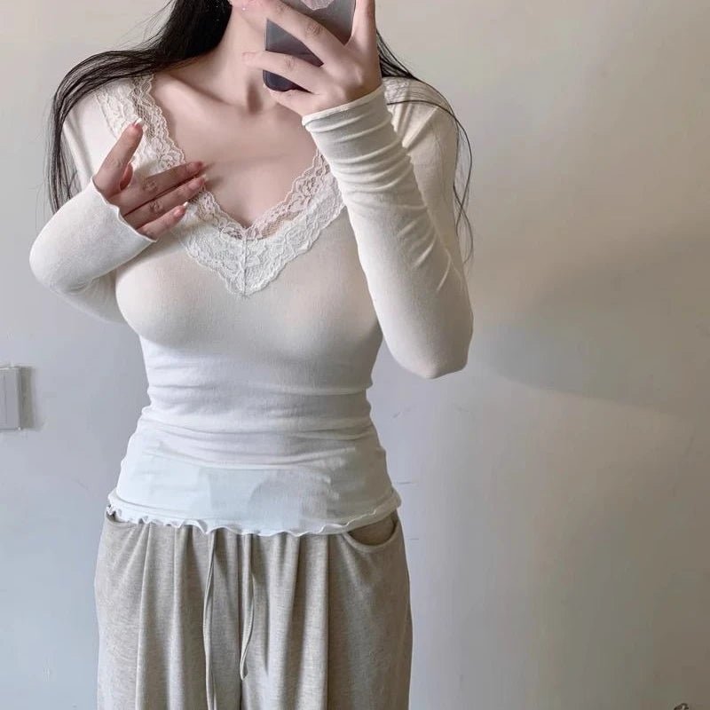 Aurora V-Neck Lace Top - Women's Everyday Fashion Top - Image 8