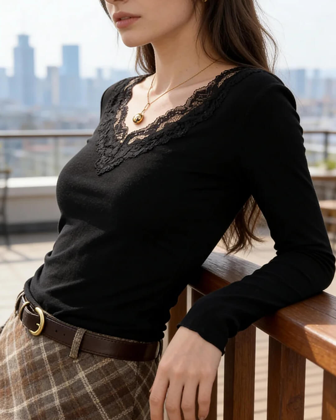 Aurora V-Neck Lace Top - Women's Everyday Fashion Top - Image 3