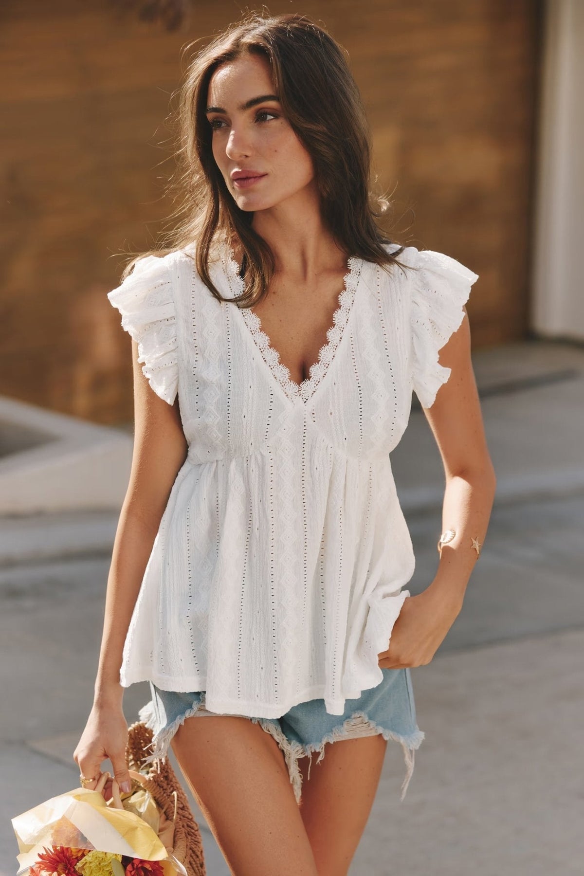 Beatrice Ruffled V-Neck Blouse - Women's Everyday Fashion Top - Image 4
