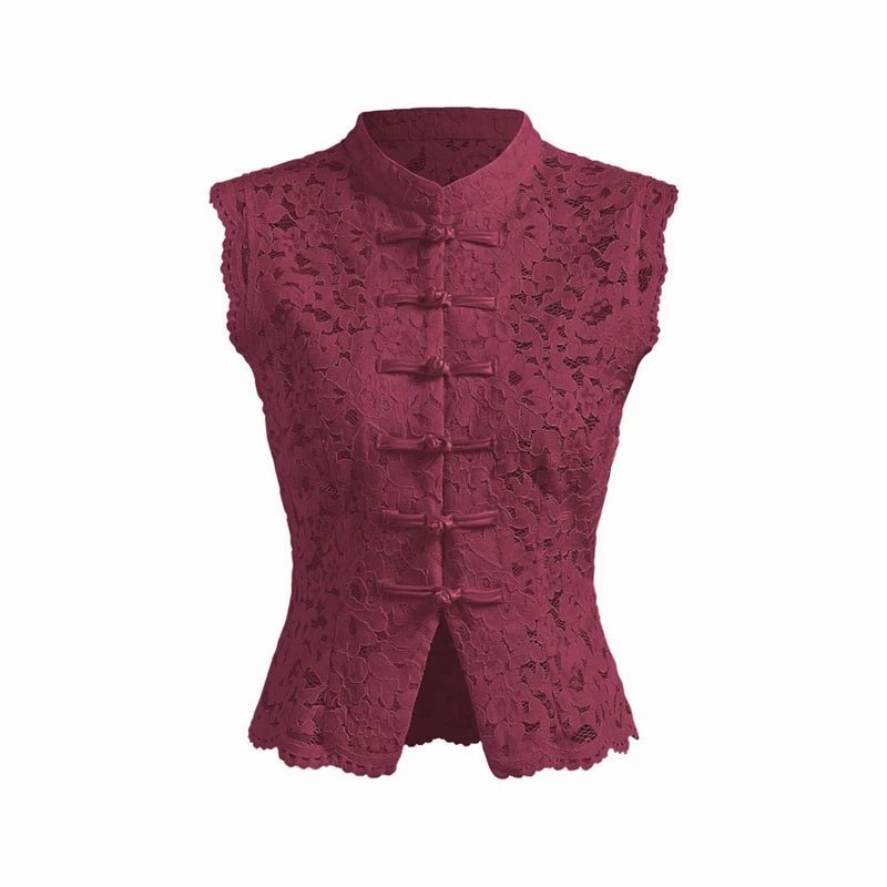 Beatrix Sheer Lace Mandarin Collar Blouse - Women's Everyday Fashion Top - Image 7