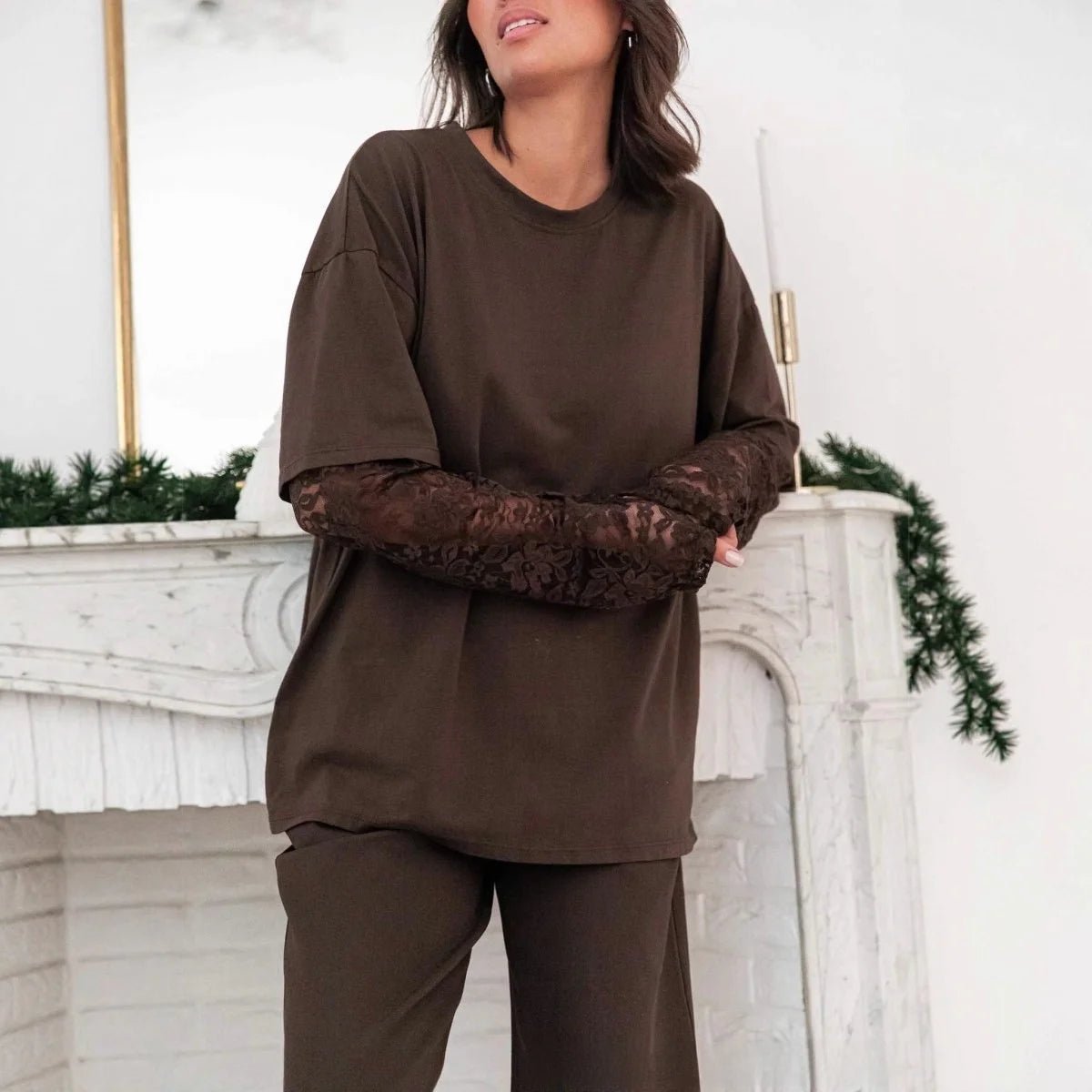 Adaora Lace Splice Long Sleeve Tee - Women's Everyday Fashion Top - Image 5