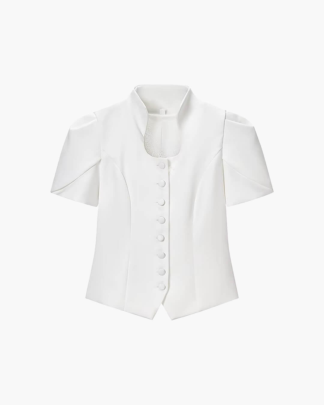 Gloria Button Front Stand Collar Top - Women's Everyday Fashion Top - Image 10