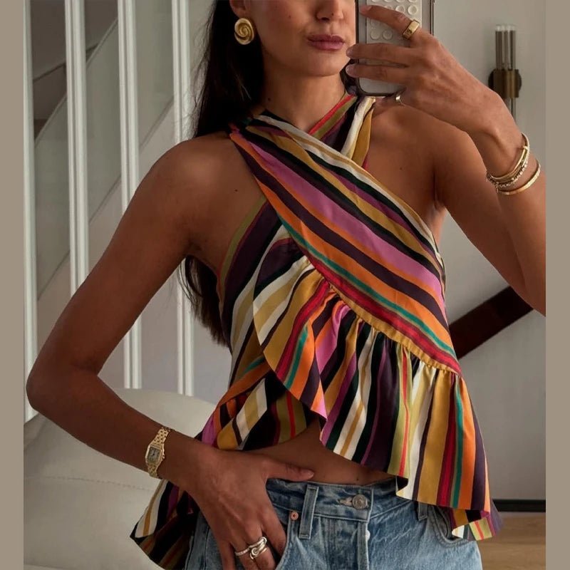 Briana Striped Halter Top - Women's Everyday Fashion Top