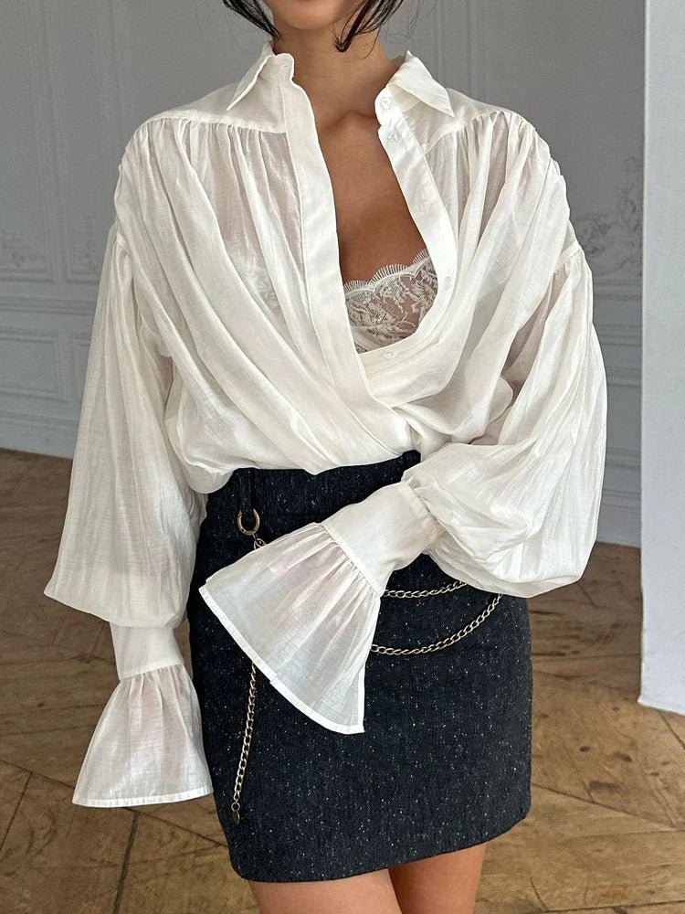 Brielle Button Down Sheer Blouse - Women's Everyday Fashion Top - Image 3