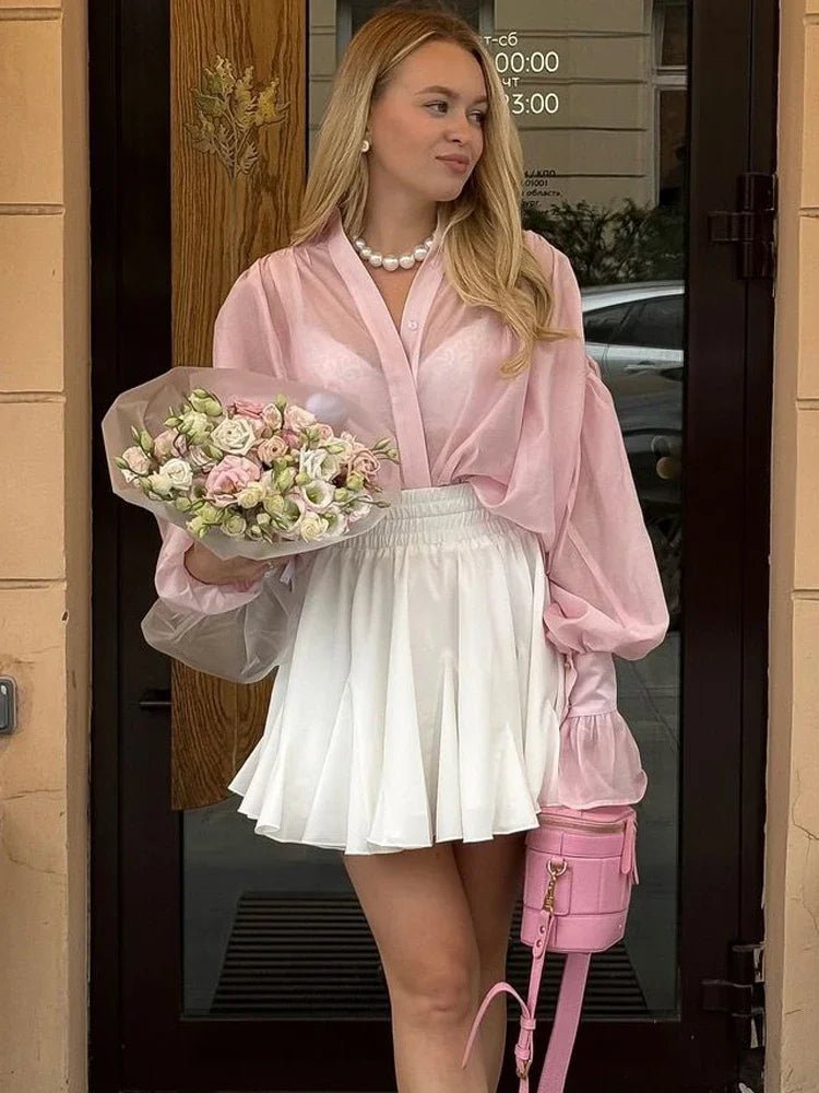 Brielle Button Down Sheer Blouse - Women's Everyday Fashion Top - Image 8