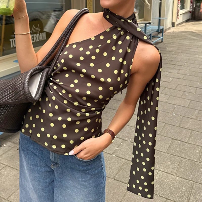 Brielle Polka Dot Halter Neck Blouse - Women's Everyday Fashion Top - Image 3