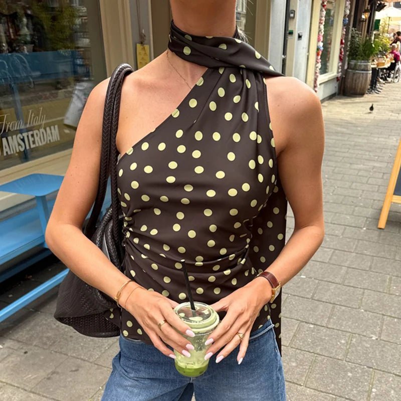 Brielle Polka Dot Halter Neck Blouse - Women's Everyday Fashion Top