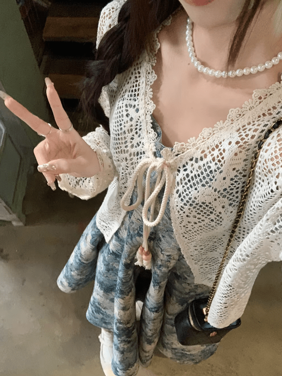 Camila Crochet Drawstring Beach Cover-Up - Women's Everyday Fashion Top - Image 2