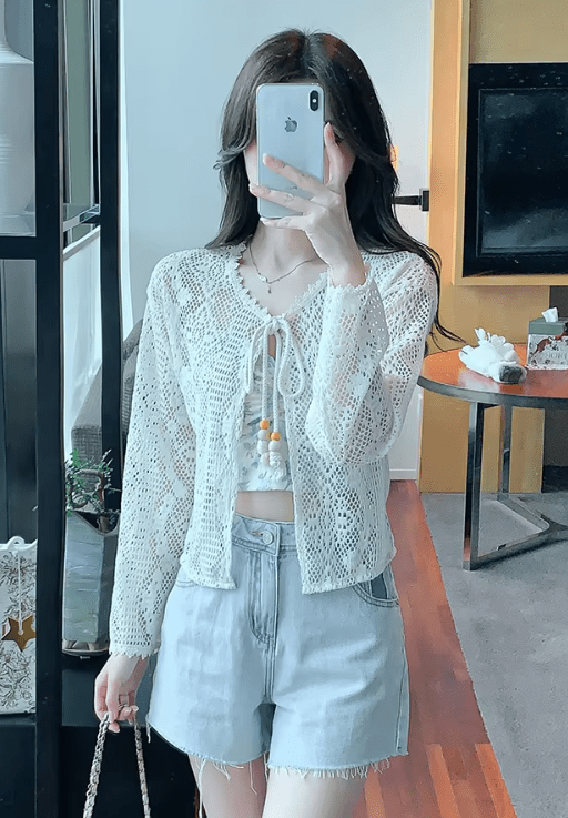 Camila Crochet Drawstring Beach Cover-Up - Women's Everyday Fashion Top - Image 4
