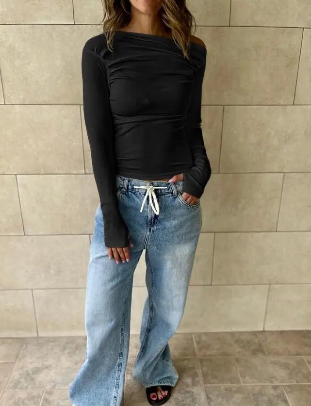 Cassy Off-Shoulder Long Sleeve Top - Women's Everyday Fashion Top - Image 5