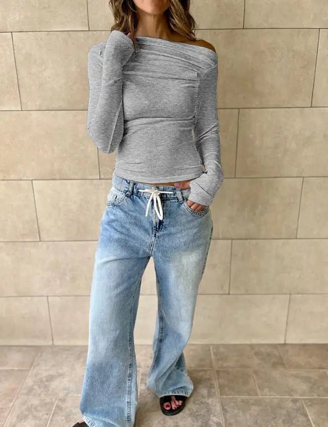 Cassy Off-Shoulder Long Sleeve Top - Women's Everyday Fashion Top - Image 7