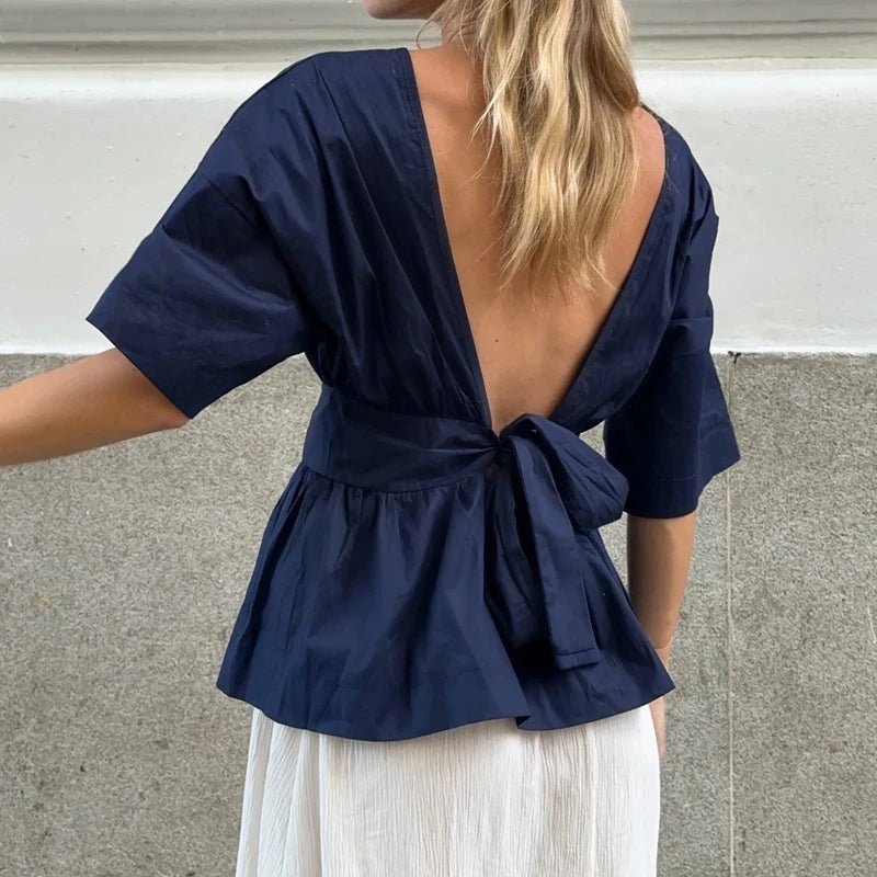 Cecile Ruffled Backless Blouse - Women's Everyday Fashion Top - Image 6