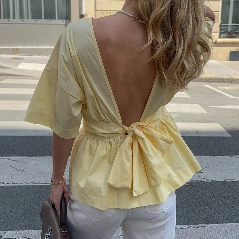 Cecile Ruffled Backless Blouse - Women's Everyday Fashion Top - Image 4
