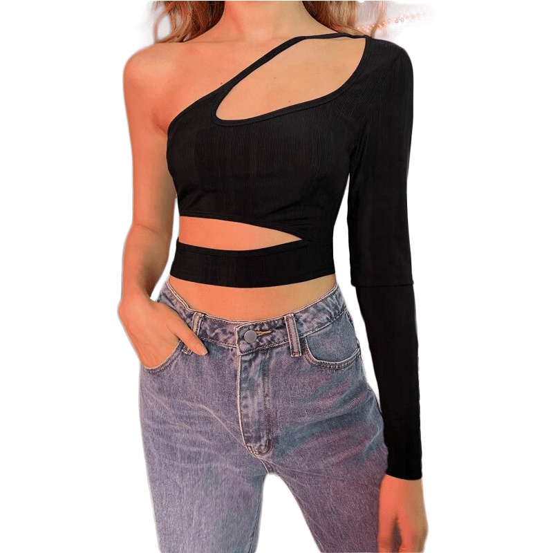 Celeste Asymmetrical Cut-Out Crop Top - Women's Everyday Fashion Top