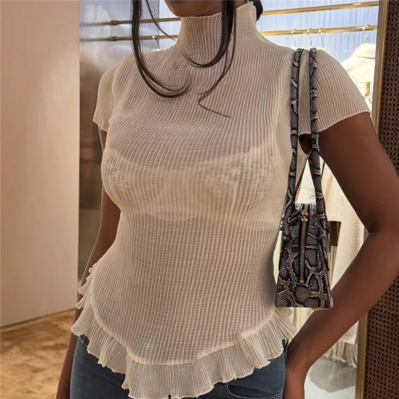 Sarah Ribbed Turtleneck Tee - Women's Everyday Fashion Top - Image 6