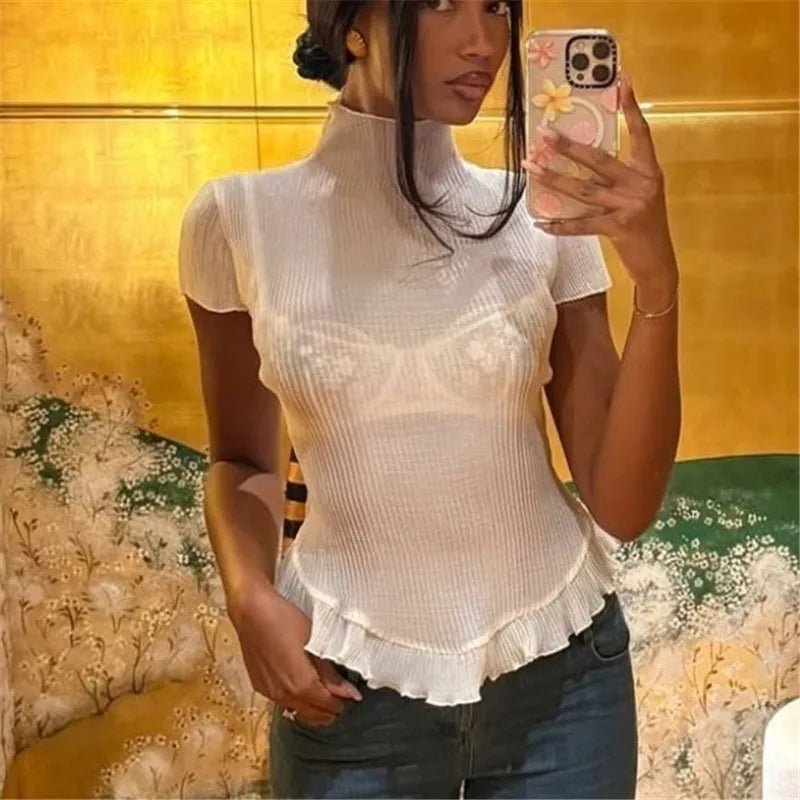 Sarah Ribbed Turtleneck Tee - Women's Everyday Fashion Top - Image 5