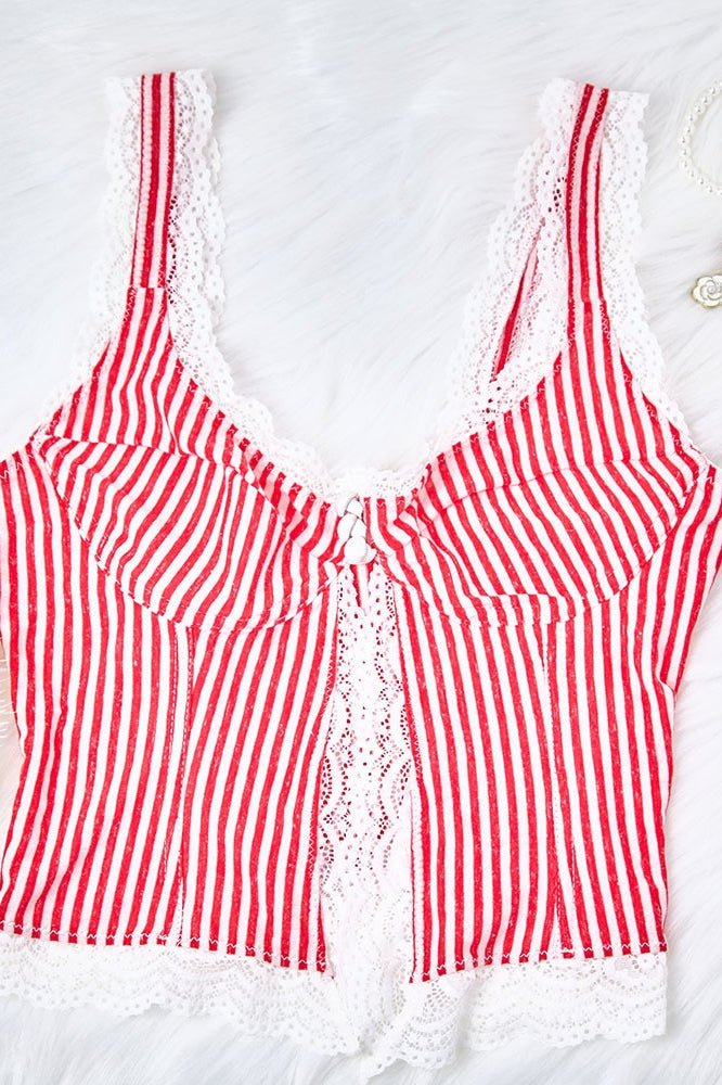 Agda Ruffled Stripe Lace Tank Top - Women's Everyday Fashion Top - Image 17