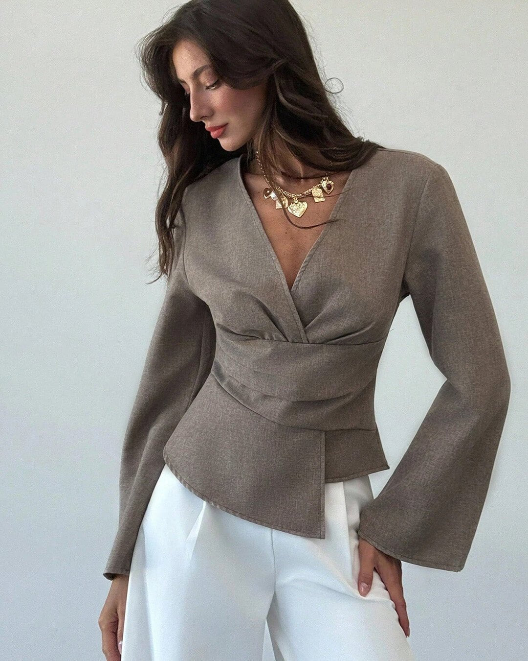 Chantelle Asymmetric Flare Sleeve Blouse - Women's Everyday Fashion Top - Image 2