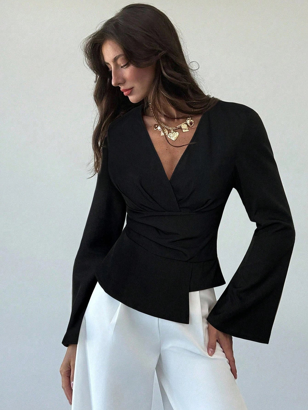 Chantelle Asymmetric Flare Sleeve Blouse - Women's Everyday Fashion Top - Image 7