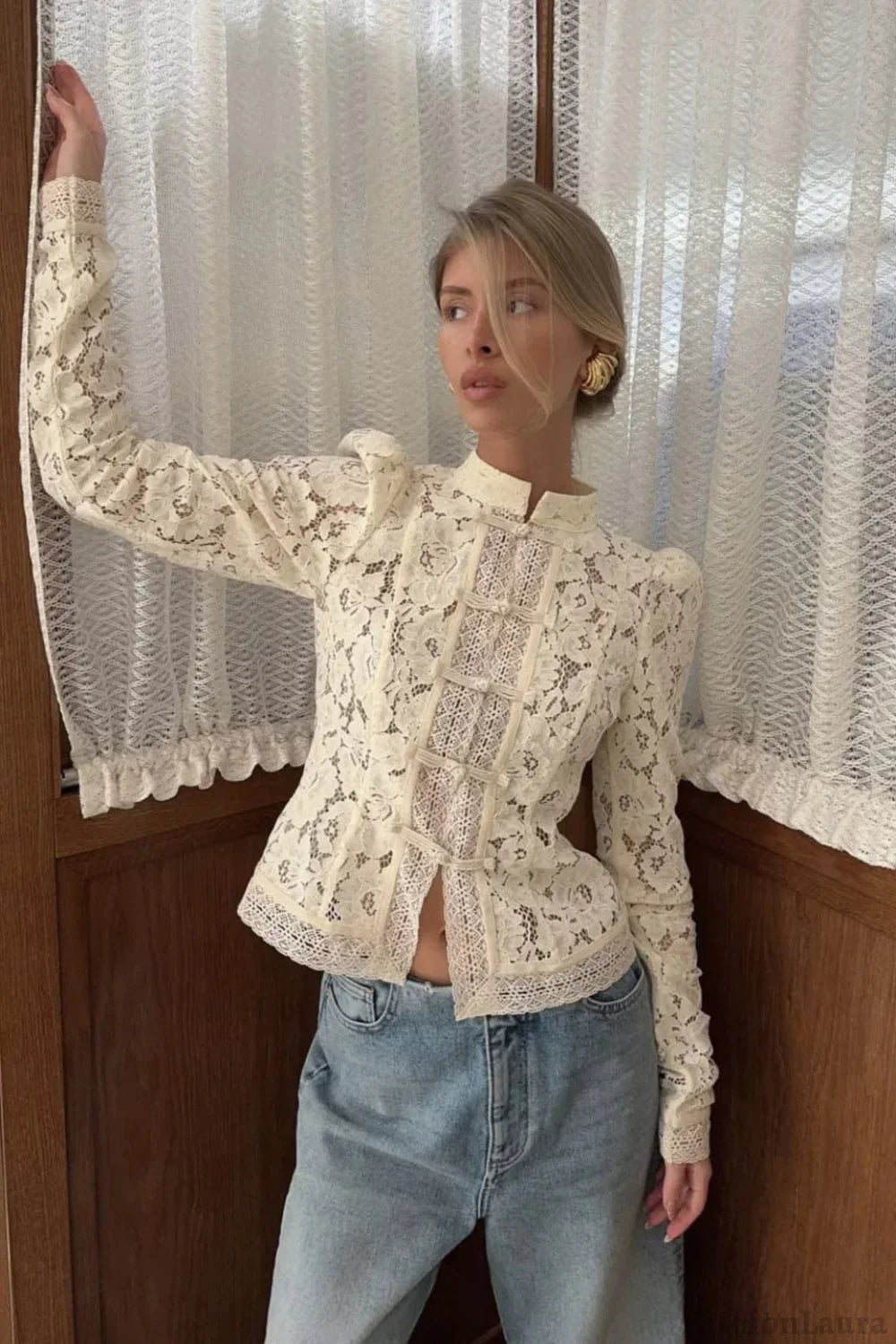 Claire Elegant Lace Blouse - Women's Everyday Fashion Top - Image 6