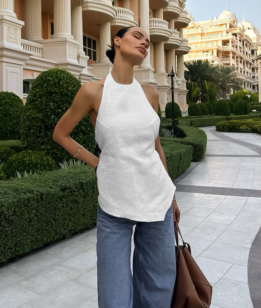 Daphne Halter Neck Backless Top - Women's Everyday Fashion Top - Image 5