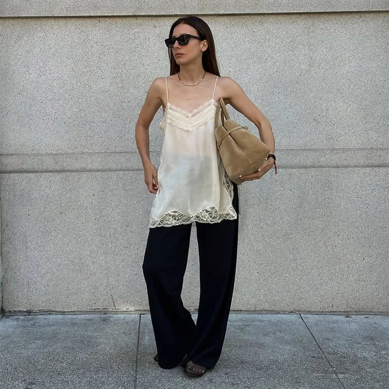 Sia Lace Trim Cami Top - Women's Everyday Fashion Top