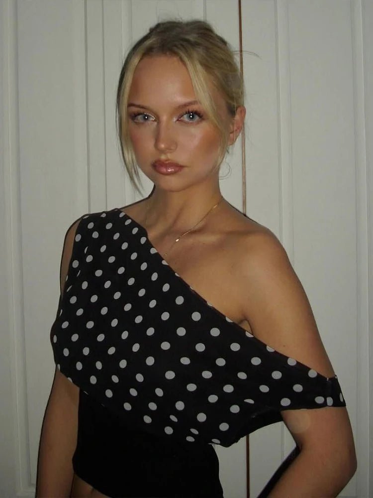 Dianne Skew Collar Polka Dot Top - Women's Everyday Fashion Top - Image 5