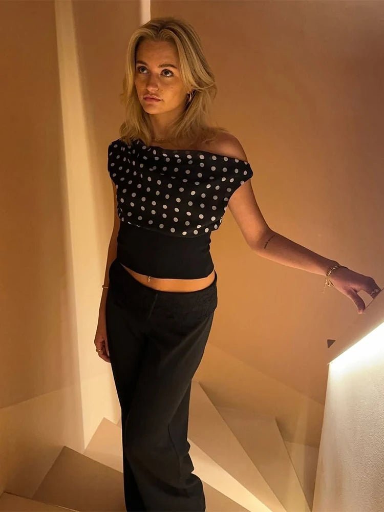 Dianne Skew Collar Polka Dot Top - Women's Everyday Fashion Top - Image 4